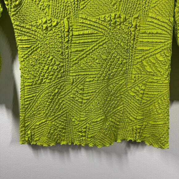 Haystacks Top Women XS Green Lettuce Hem 3/4 Sleeve Crinkle Y2K Bratz Spring - Picture 4 of 7